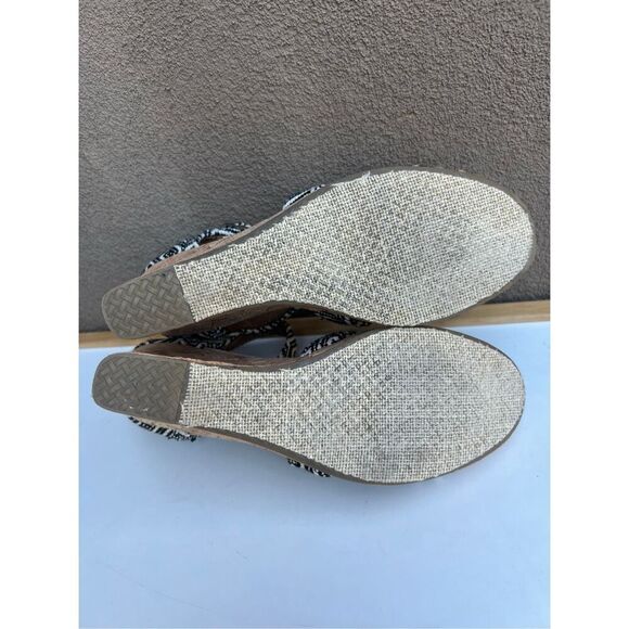 Toms Womens Size 9 Black White Canvas Cork Wedge Sandals Open Toe Ankle Strap - Picture 7 of 8